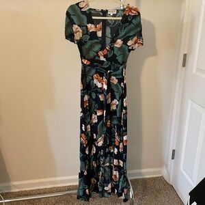 XIX Palm Floral and Palm Wrap Dress